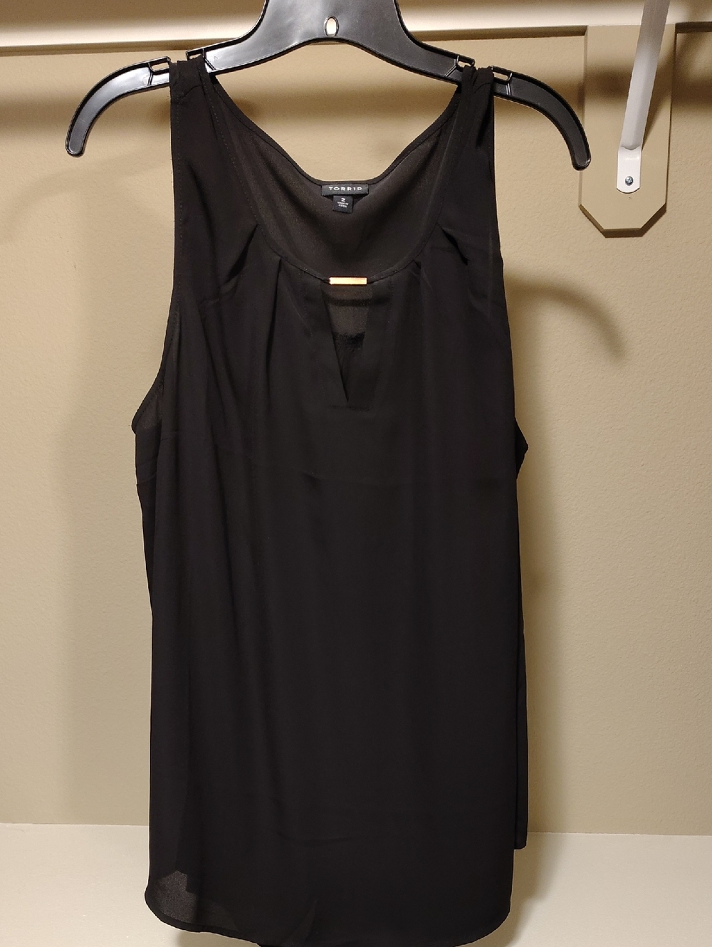 torrid Black Chiffon Sleeveless Tank with Gold Accent